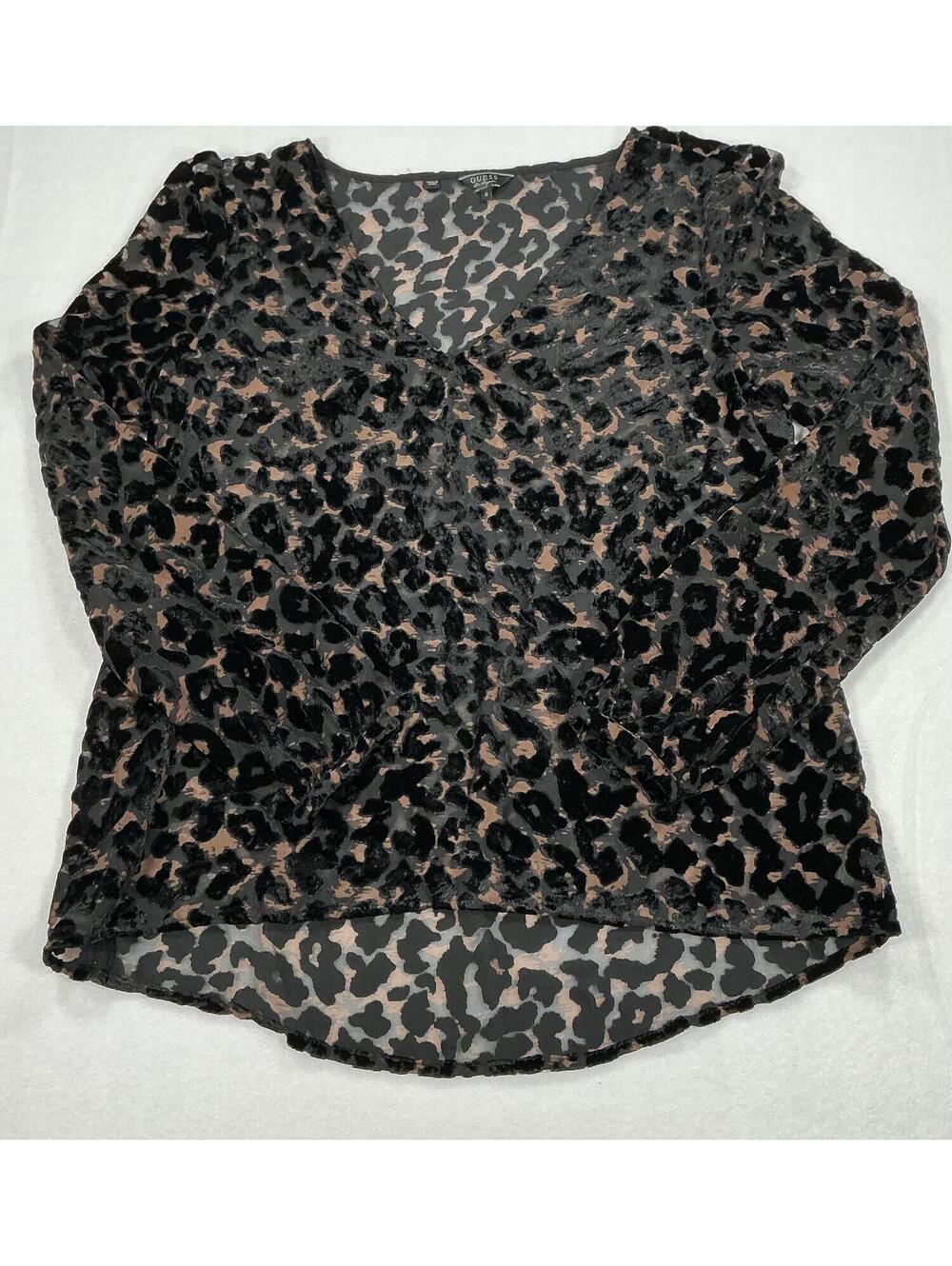 GUESS Los Angeles Sheer Leopard‎ Print Long Sleeve Top Size S